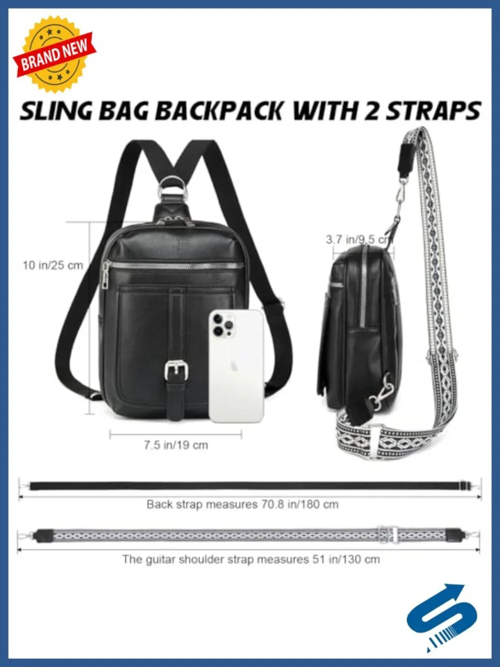 Mini Diaper Bag Crossbody Sling Purse - Vegan Leather Backpack with 2 Straps